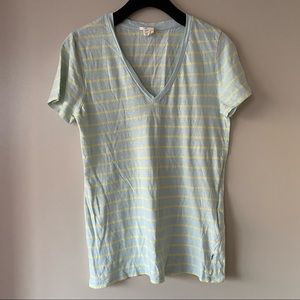 Levi's | Blue & Yellow Stripe V-Neck Linen Blend Short Sleeve T-Shirt, M